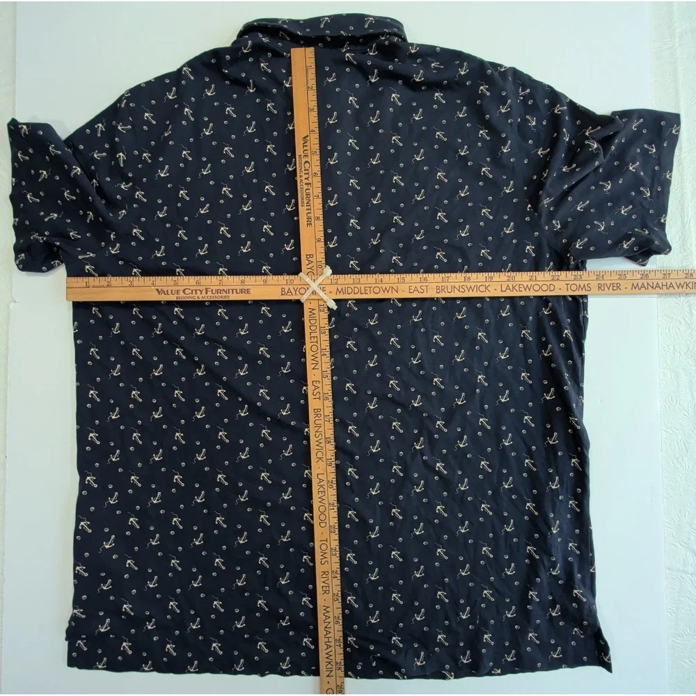 Ralph Lauren Polo Shirt Mens Large Navy Anchor Print Pocket R67 Nautical Preppy